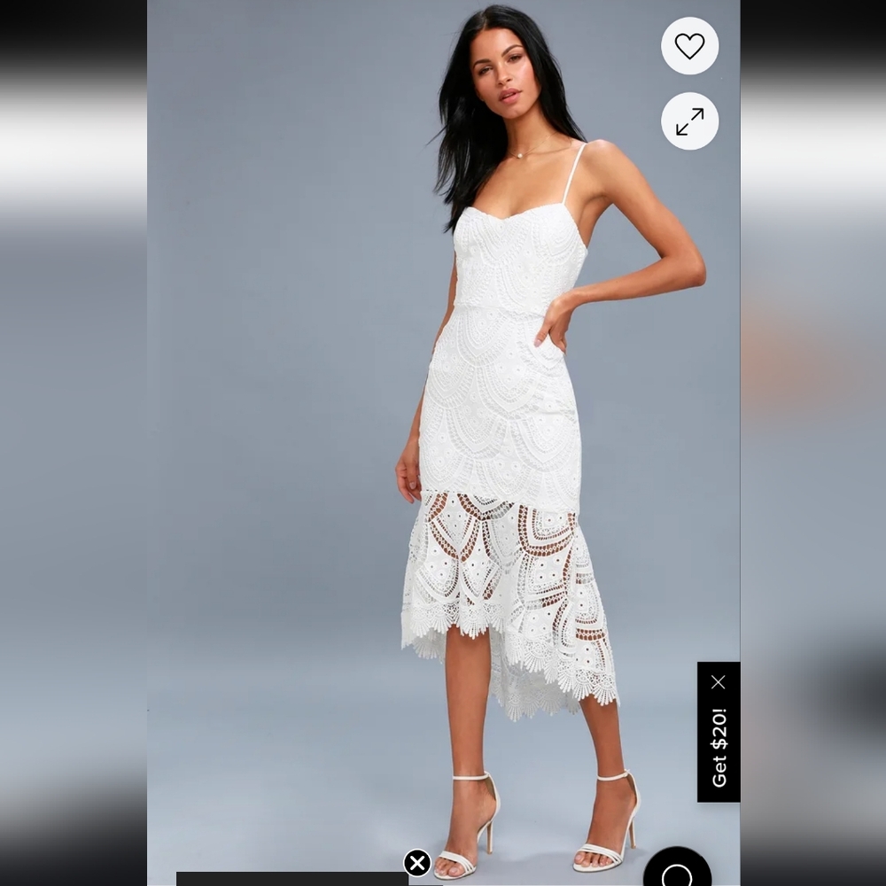 Lulus Bohemian Boho Western White Crochet Lace Summer Midi Dress. Size XS - Picture 3 of 13